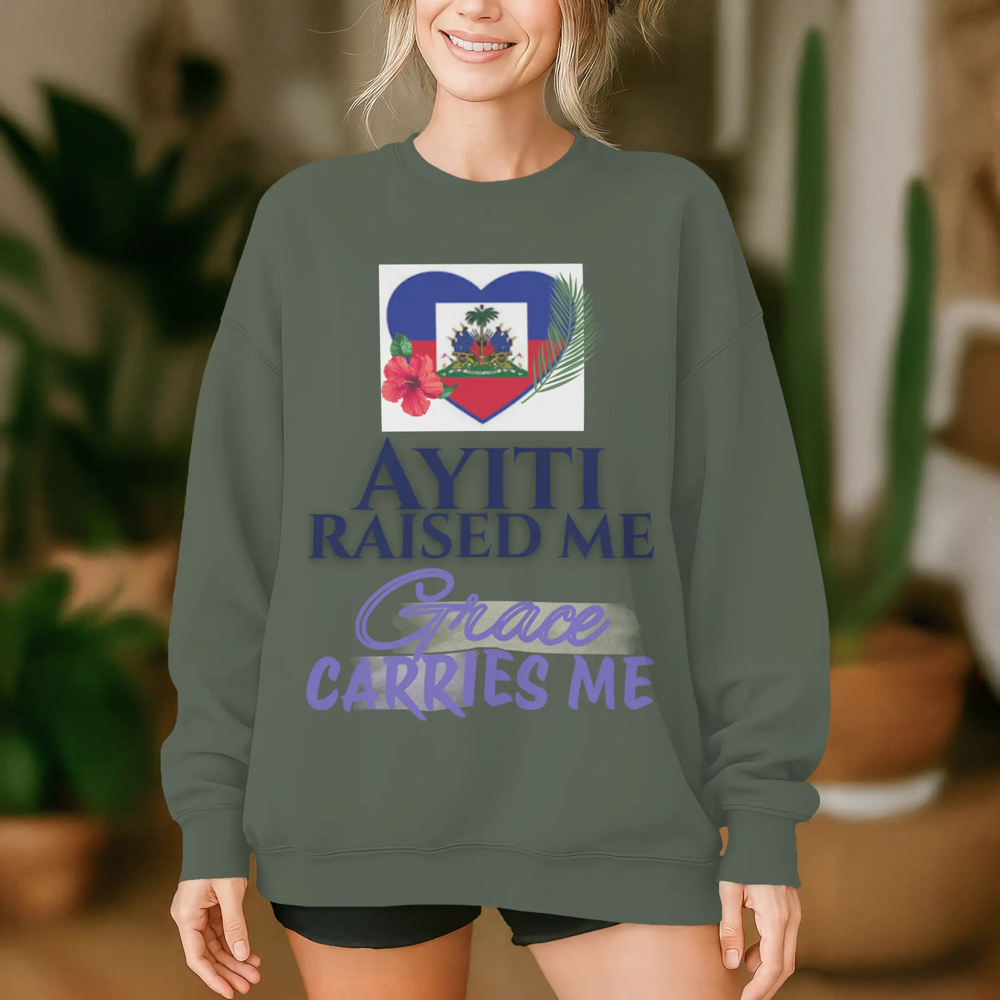 Ayiti Raised Me – Midweight Sweatshirt (Army)