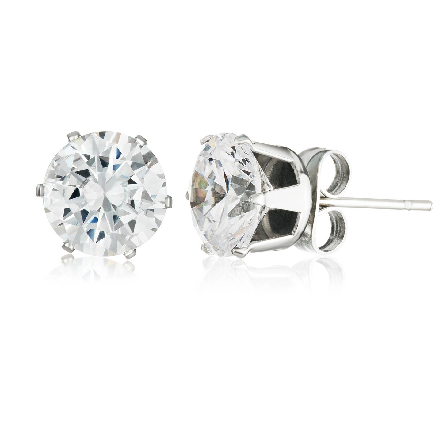 Men's Prong Set Cubic Zirconia Stainless Steel Stud Earrings (Unisex)