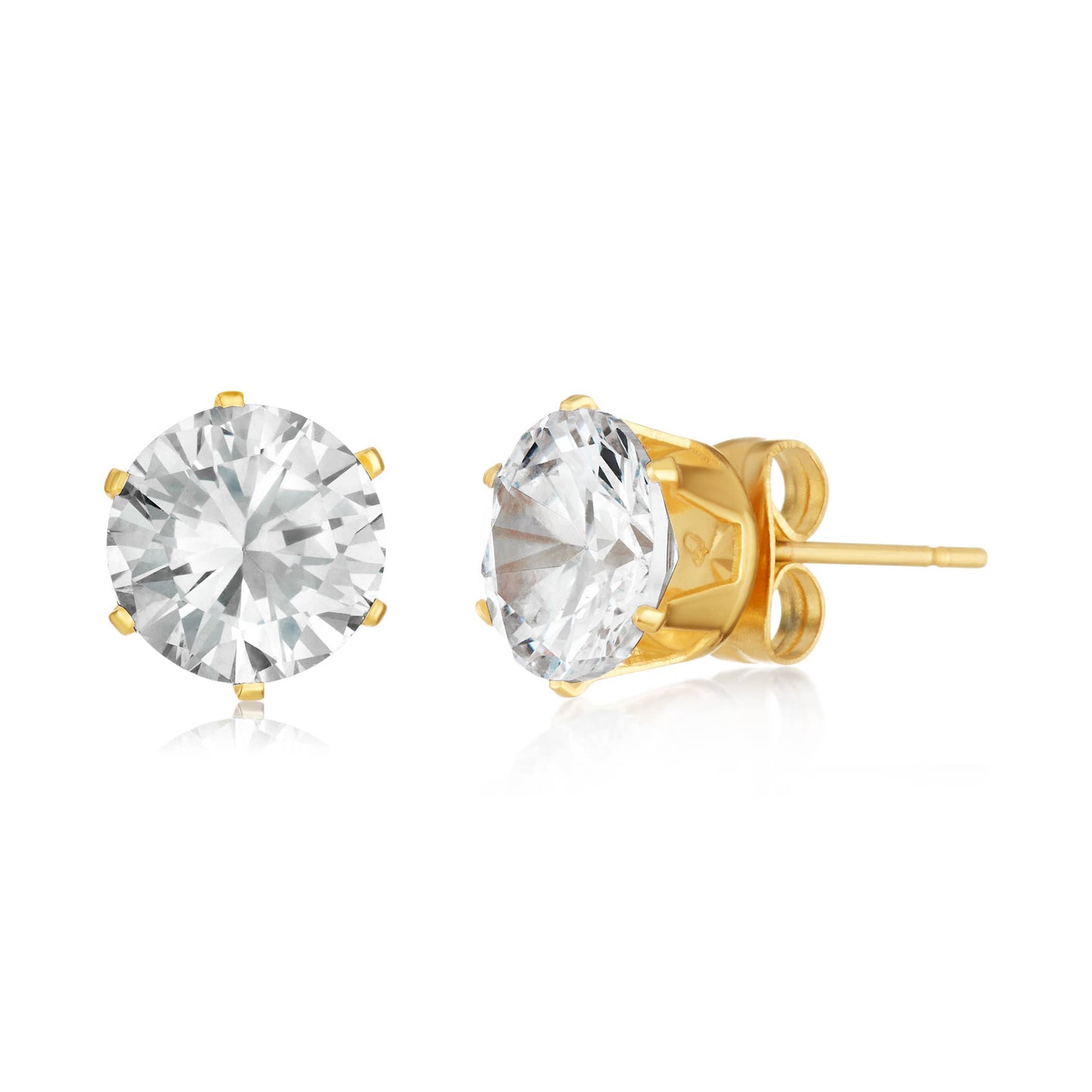 Men's Prong Set Cubic Zirconia Stainless Steel Stud Earrings (Unisex)