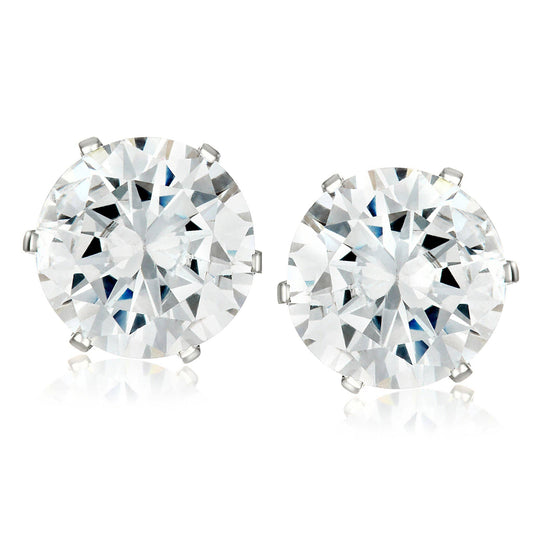 Men's Prong Set Cubic Zirconia Stainless Steel Stud Earrings (Unisex)