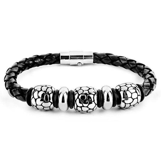 Men's Bracelet  - Cobblestone Beads Leather Bracelet