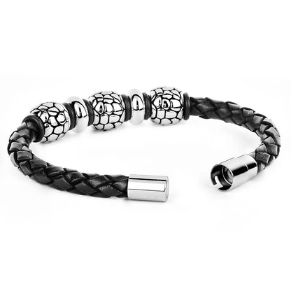 Men's Bracelet  - Cobblestone Beads Leather Bracelet