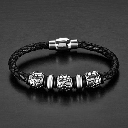 Men's Bracelet  - Cobblestone Beads Leather Bracelet