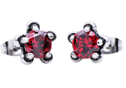 Men's Earrings  - 10mm Stainless Steel Red Zirconia Claw Stud Earrings