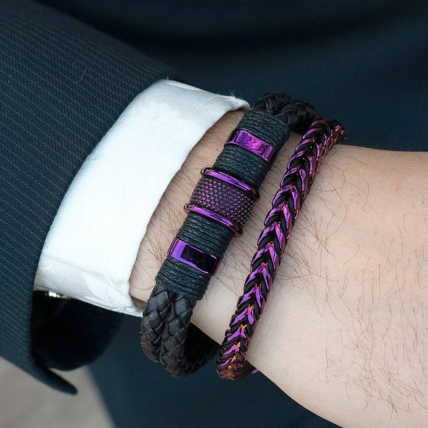 Men's Crucible Nylon & Stainless Steel Franco Chain Bracelet