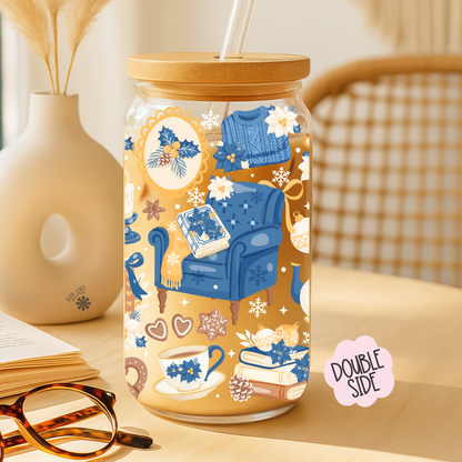 Love Blue -  Bookish Library style Glass Cup (16 OZ)