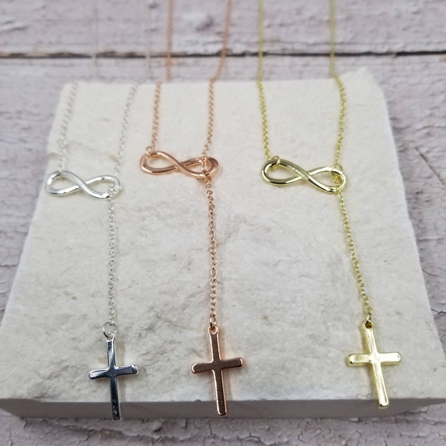 Infinity Cross Lariat – Grace in Bloom (Gold, Silver, & Rose gold)