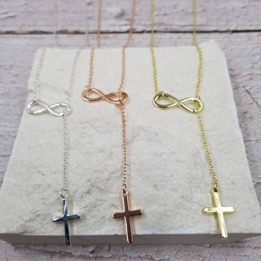 Infinity Cross Lariat – Grace in Bloom (Gold, Silver, & Rose gold)
