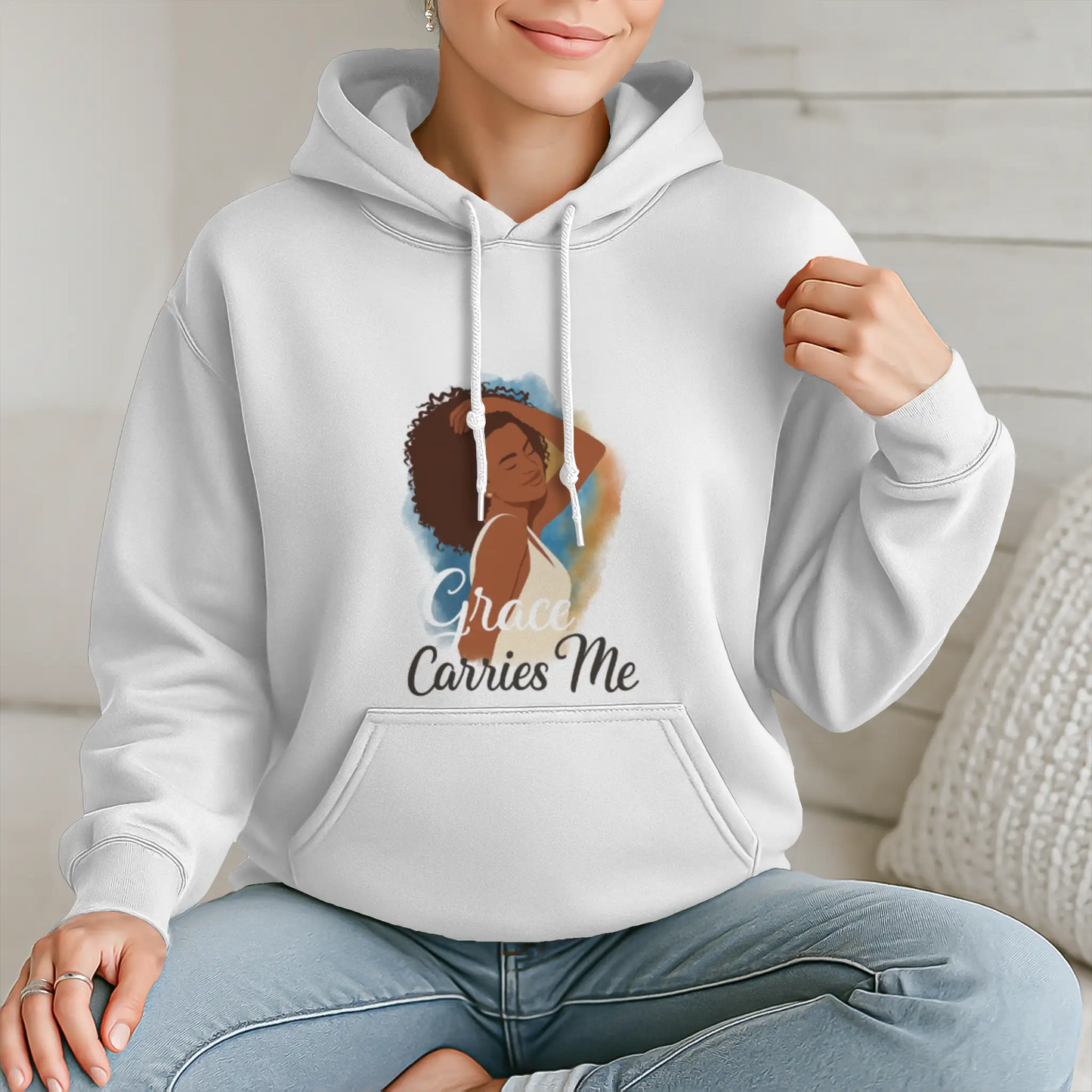 Courage Carries Me – Portrait Hoodie (White)