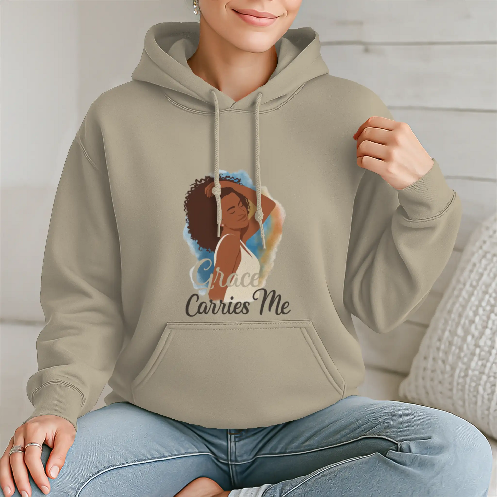 Courage Carries Me – Portrait Hoodie (Sand)