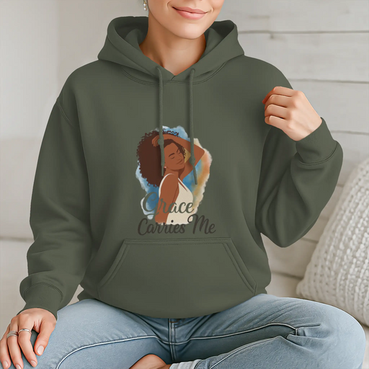 Courage Carries Me – Portrait Hoodie (Military Gre
