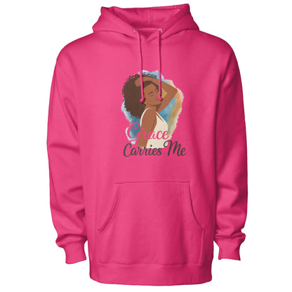 Courage Carries Me – Portrait Hoodie (Heliconia)