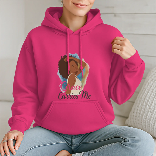 Courage Carries Me – Portrait Hoodie (Heliconia)