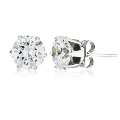 Men's Prong Set Cubic Zirconia Stainless Steel Stud Earrings (Unisex)