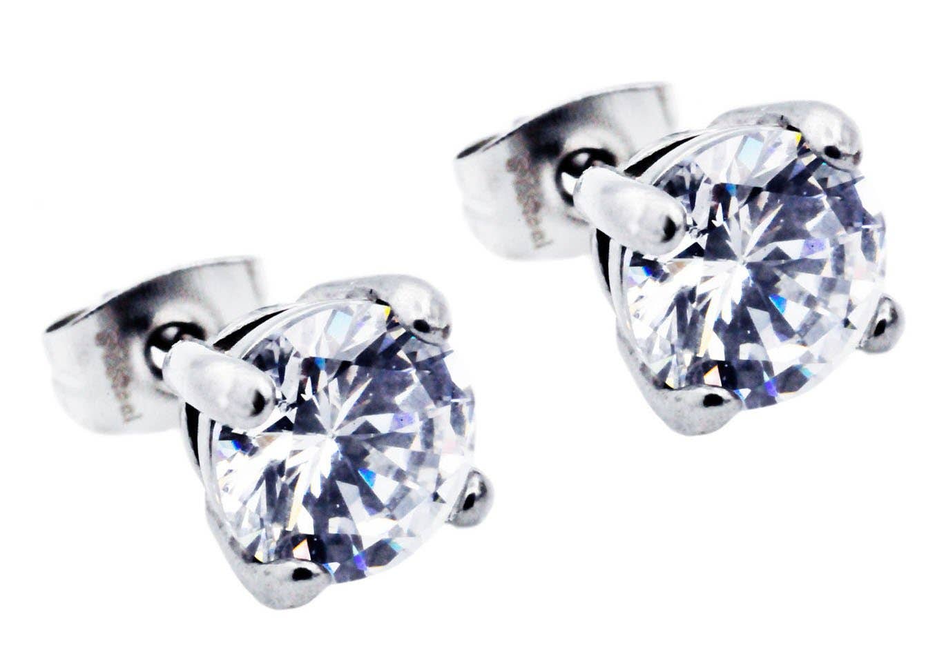 Men's Earrings  -  7mm Stainless Steel With Cubic Zirconia