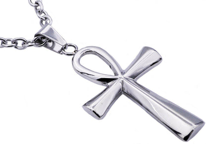 Men's Stainless Steel Ankh Cross Pendant Necklace (24")
