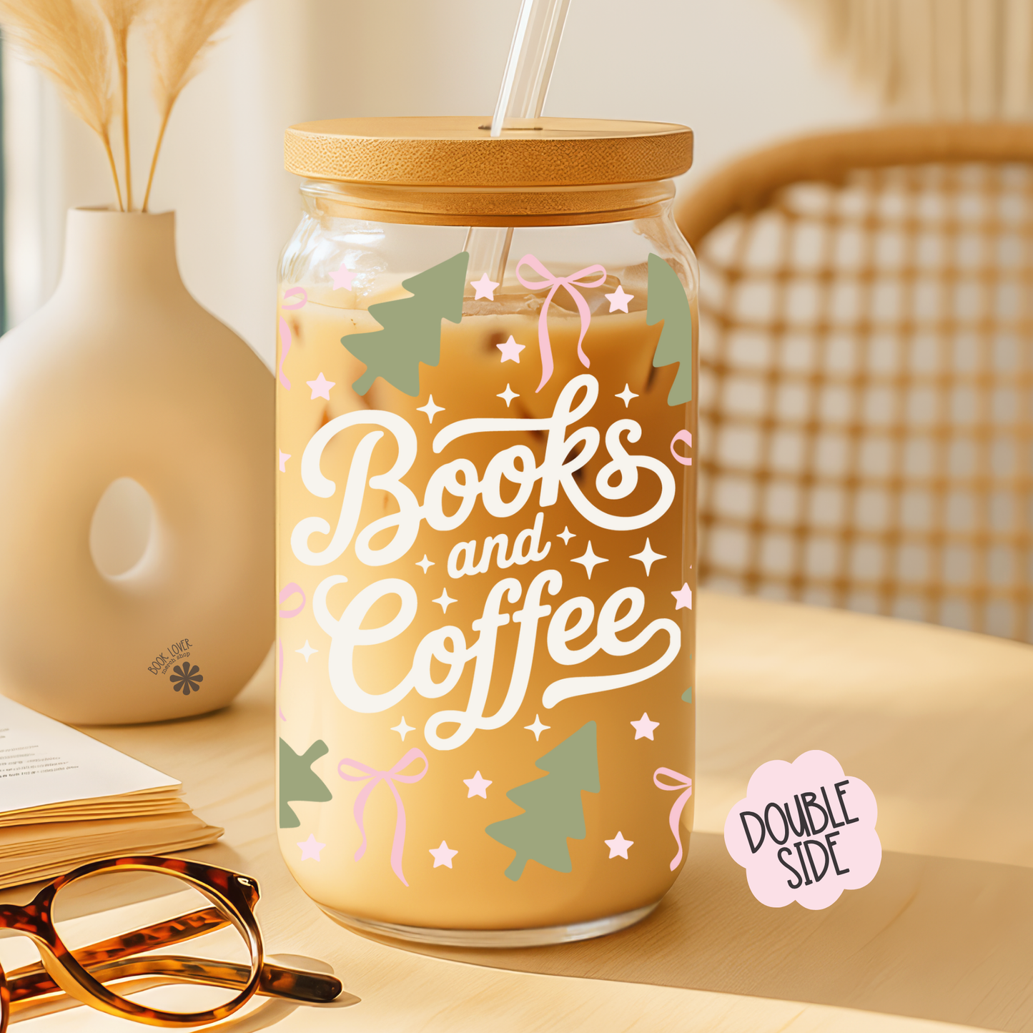 Coffee & Books - 16 OZ Glass Cups