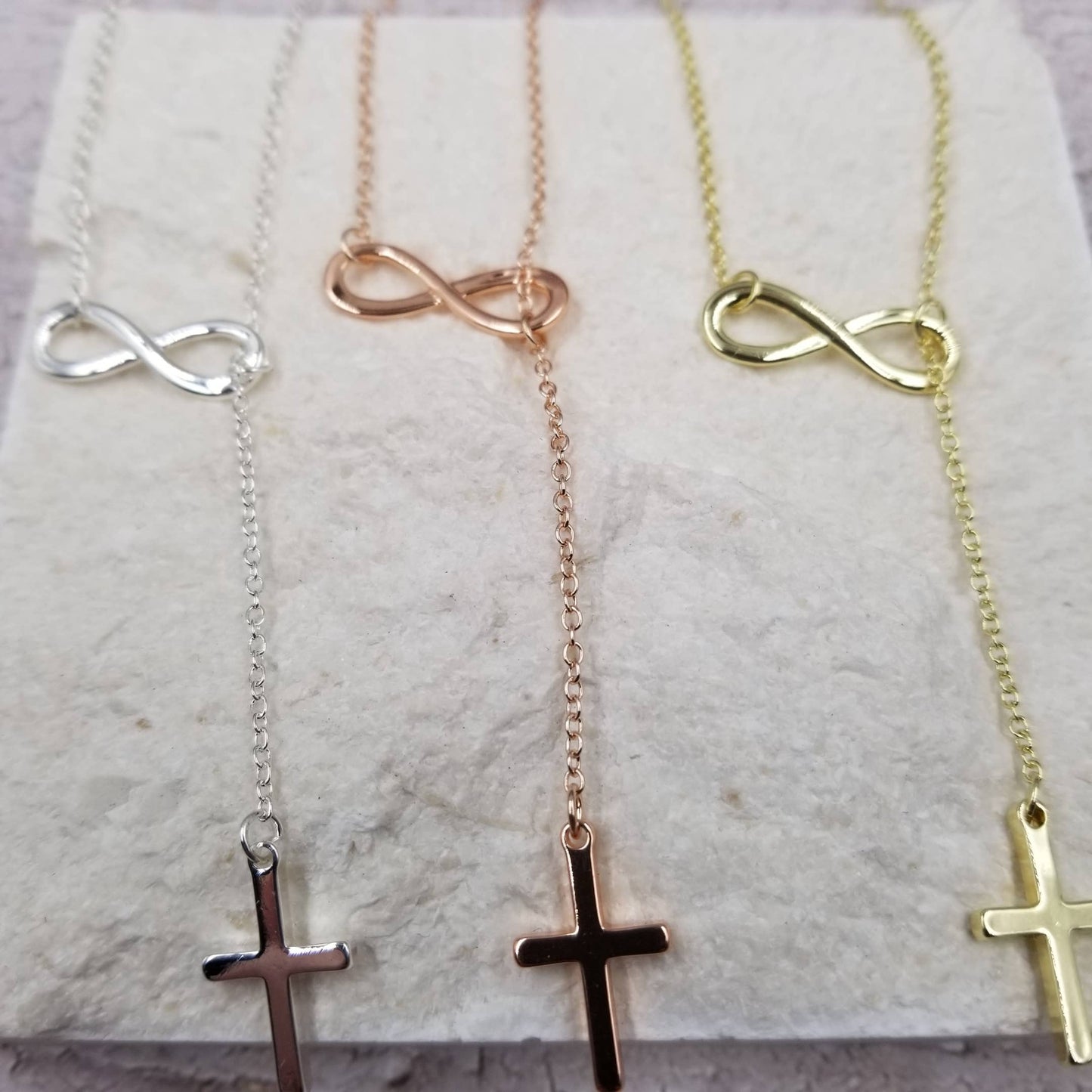 Infinity Cross Lariat – Grace in Bloom (Gold, Silver, & Rose gold)