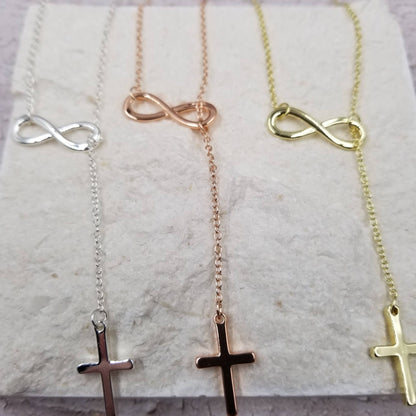 Infinity Cross Lariat – Grace in Bloom (Gold, Silver, & Rose gold)