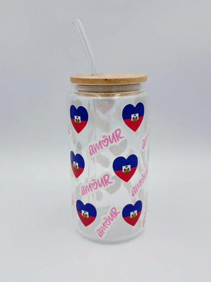 Decorative Glass Cups with Cork Lids (16oz)✨Available in 12 Designs”.