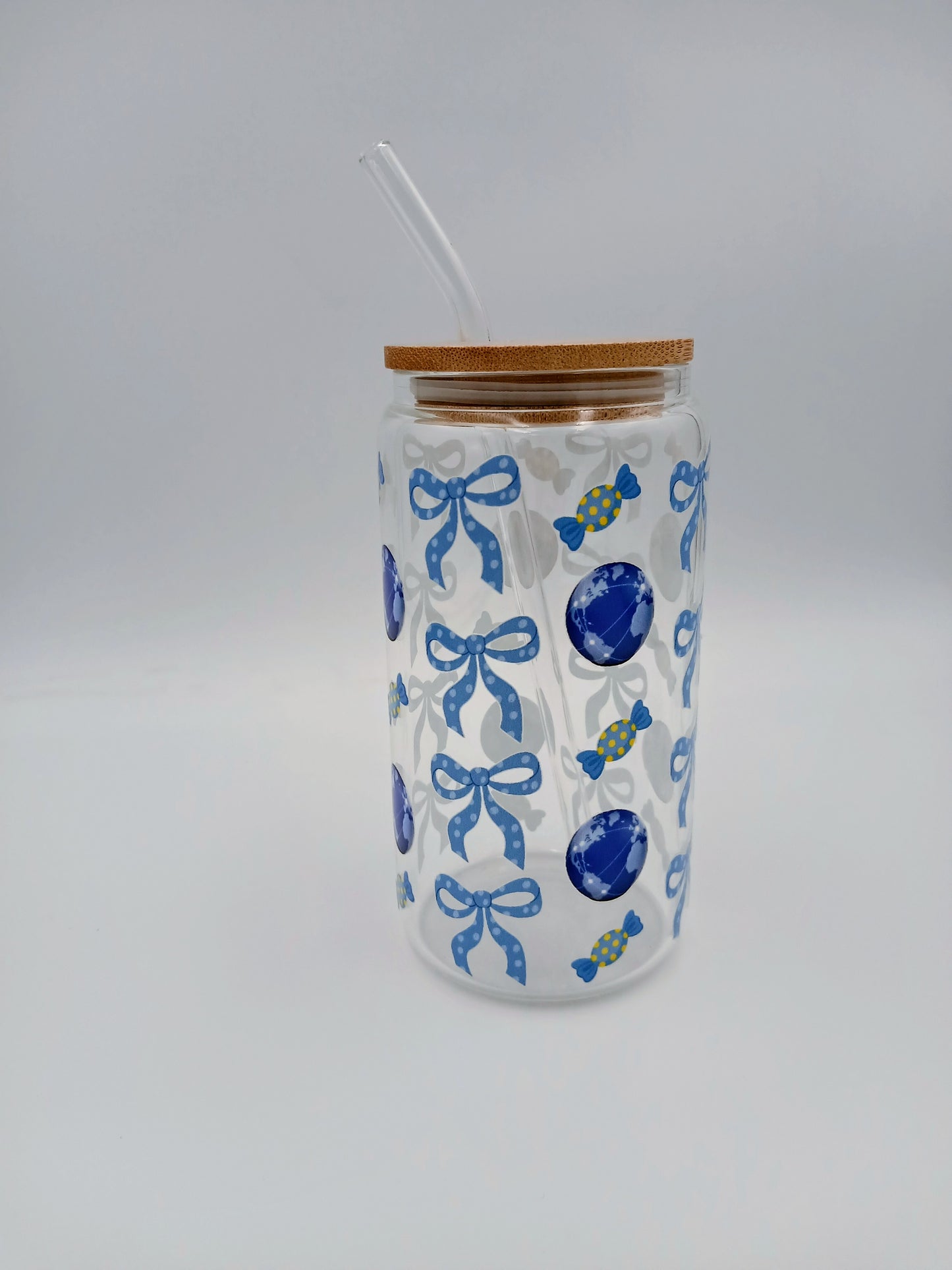 Decorative Glass Cups with Cork Lids (16oz)✨Available in 12 Designs”.