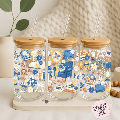 Love Blue -  Bookish Library style Glass Cup (16 OZ)