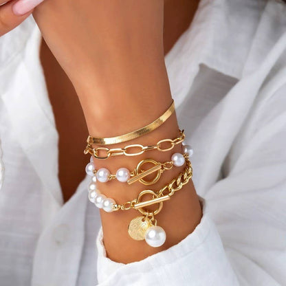 Pearl & Gold Multi Layer - Women Bracelet