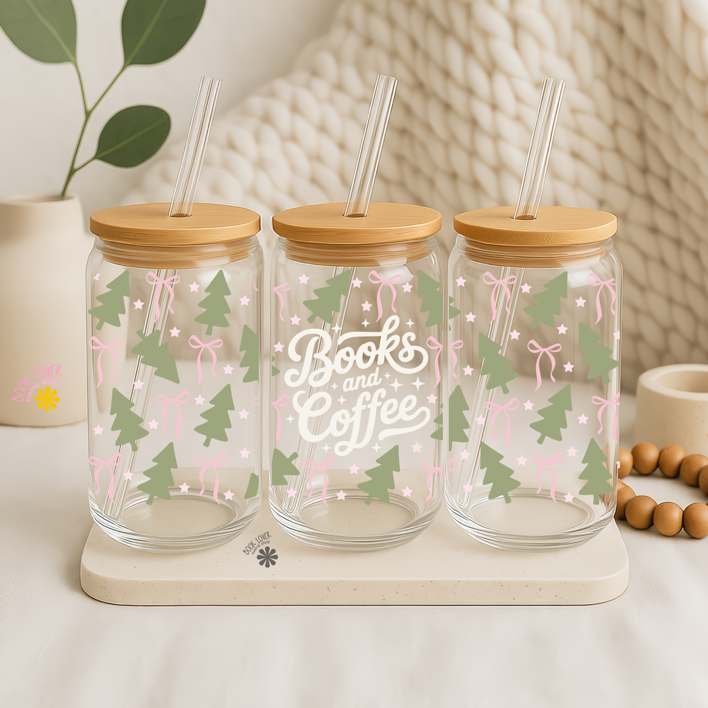 Coffee & Books - 16 OZ Glass Cups