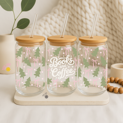 Coffee & Books - 16 OZ Glass Cups