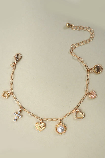 Gold Heart Charms - Women's Bracelet