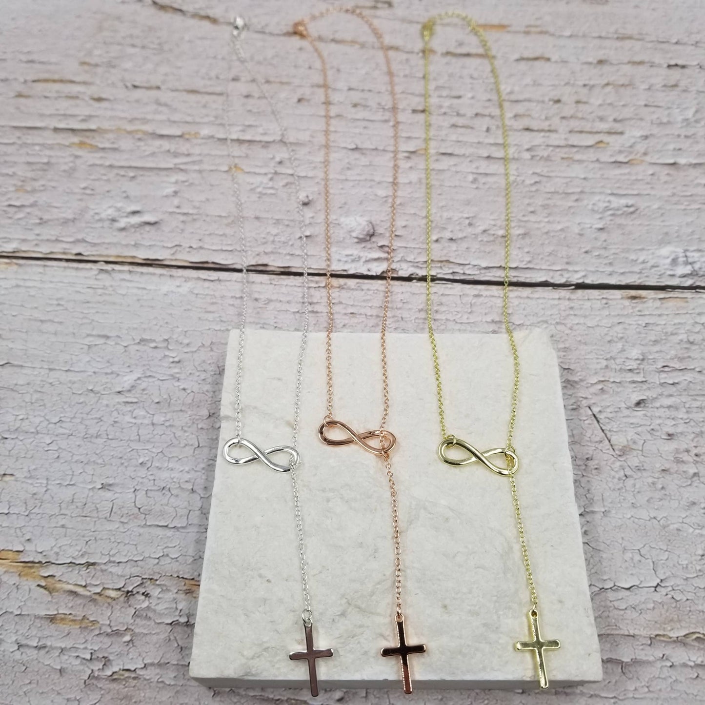 Infinity Cross Lariat – Grace in Bloom (Gold, Silver, & Rose gold)