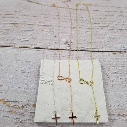 Infinity Cross Lariat – Grace in Bloom (Gold, Silver, & Rose gold)