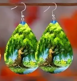 Rainbow Grove -Leather Water droplet Earrings