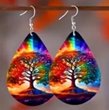 Rainbow Grove -Leather Water droplet Earrings